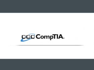 Logo of CompTIA with a white background